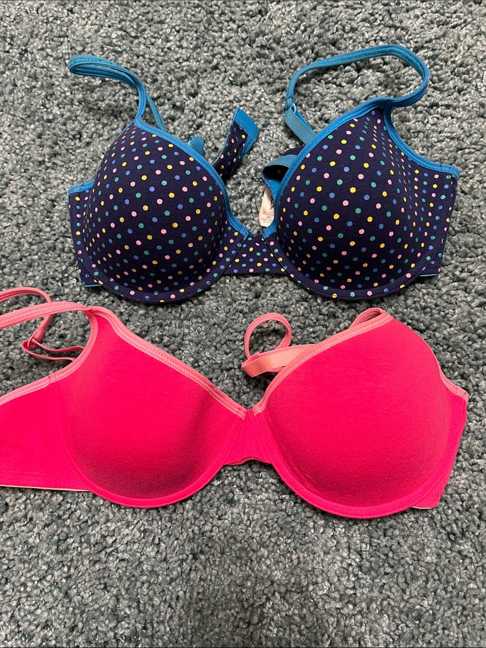 Hanes Navy Polka Dot & Hot Pink T-Shirt Bras - Pack of 2